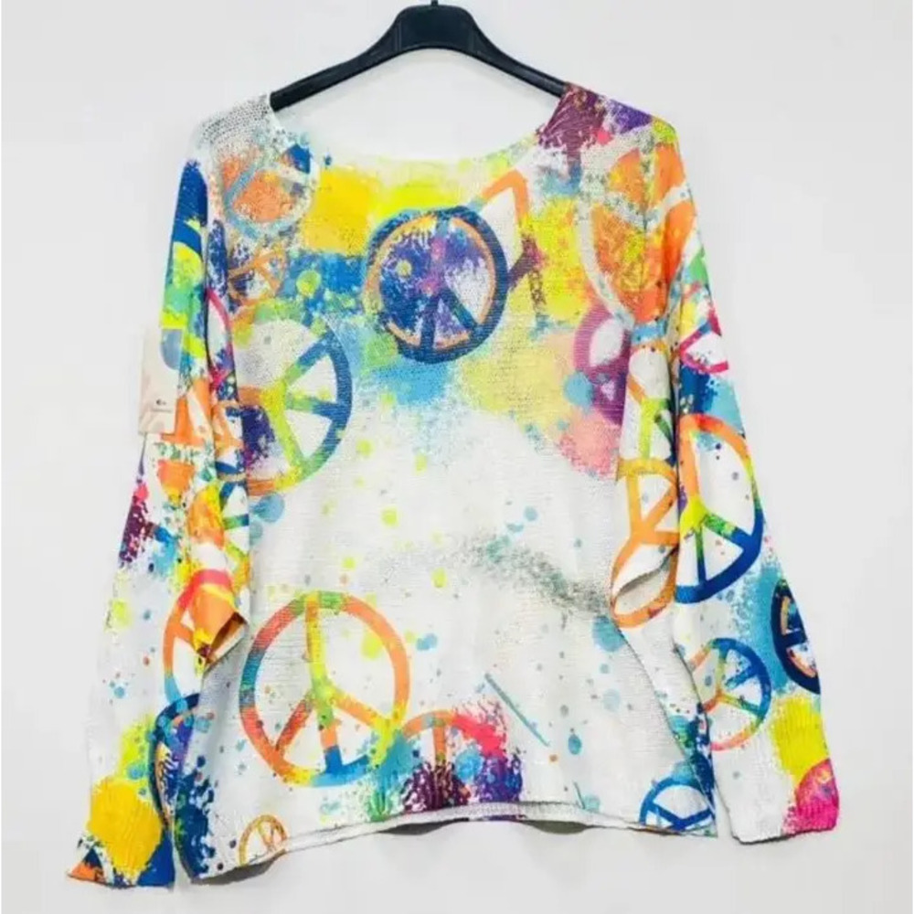 L67 Loowie Peace & Love Printed Knit Sweater | Round Neck | One Size S-L